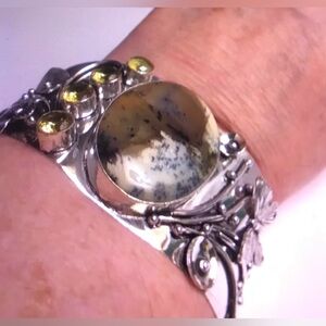 Dendritic Opal Citrine 925 Sterling Silver Cuff Bracelet